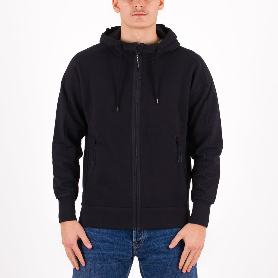 Diagonal raised fleece goggle zipped hoodie nera