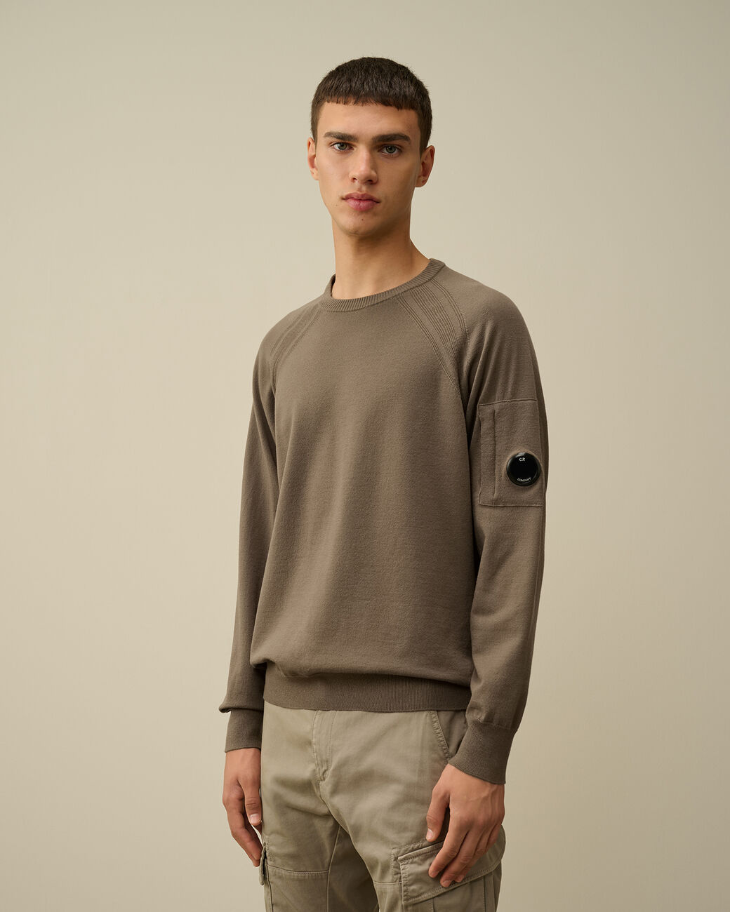 Extra fine merino wool crew neck verde militare