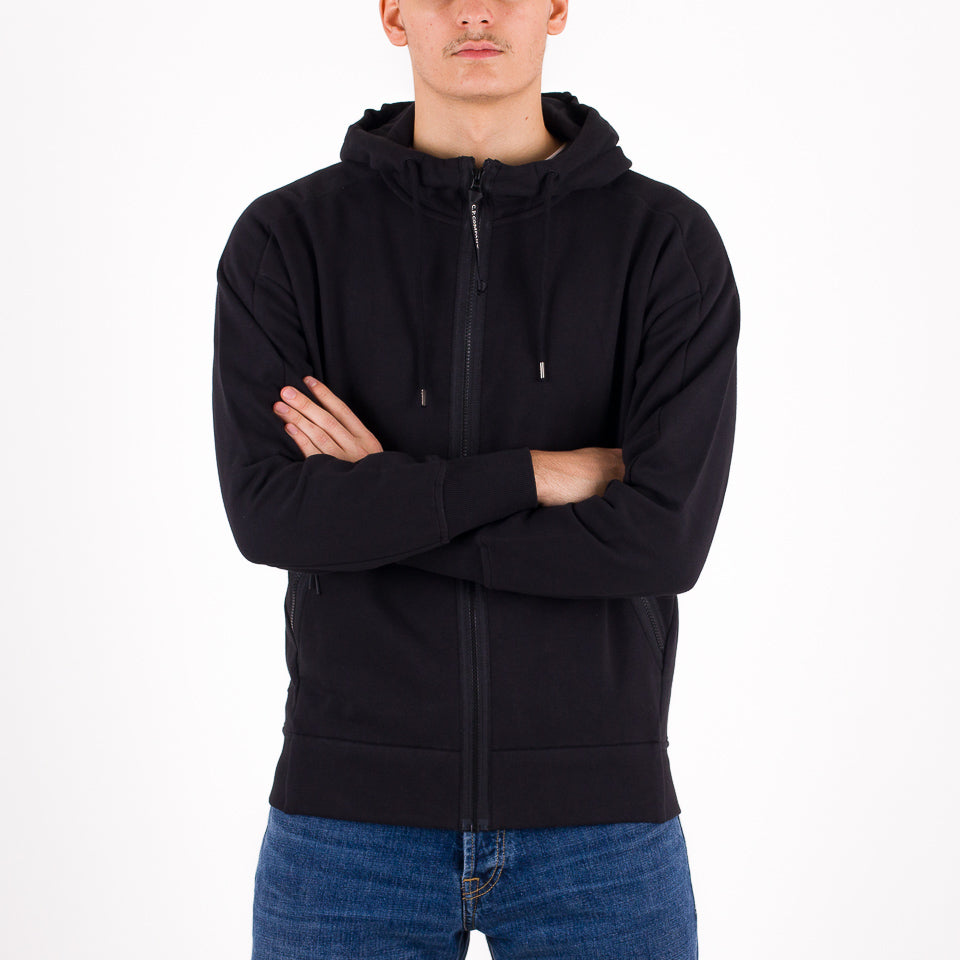 Diagonal raised fleece goggle zipped hoodie nera