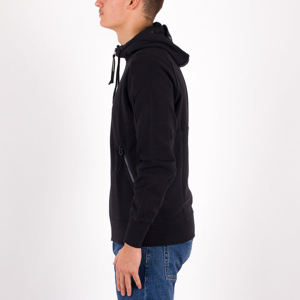 Diagonal raised fleece goggle zipped hoodie nera