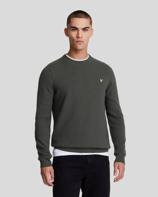 Grid knit crew neck jumper gunmetal