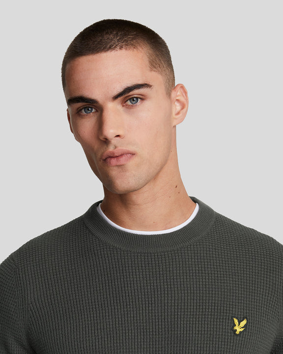 Grid knit crew neck jumper gunmetal