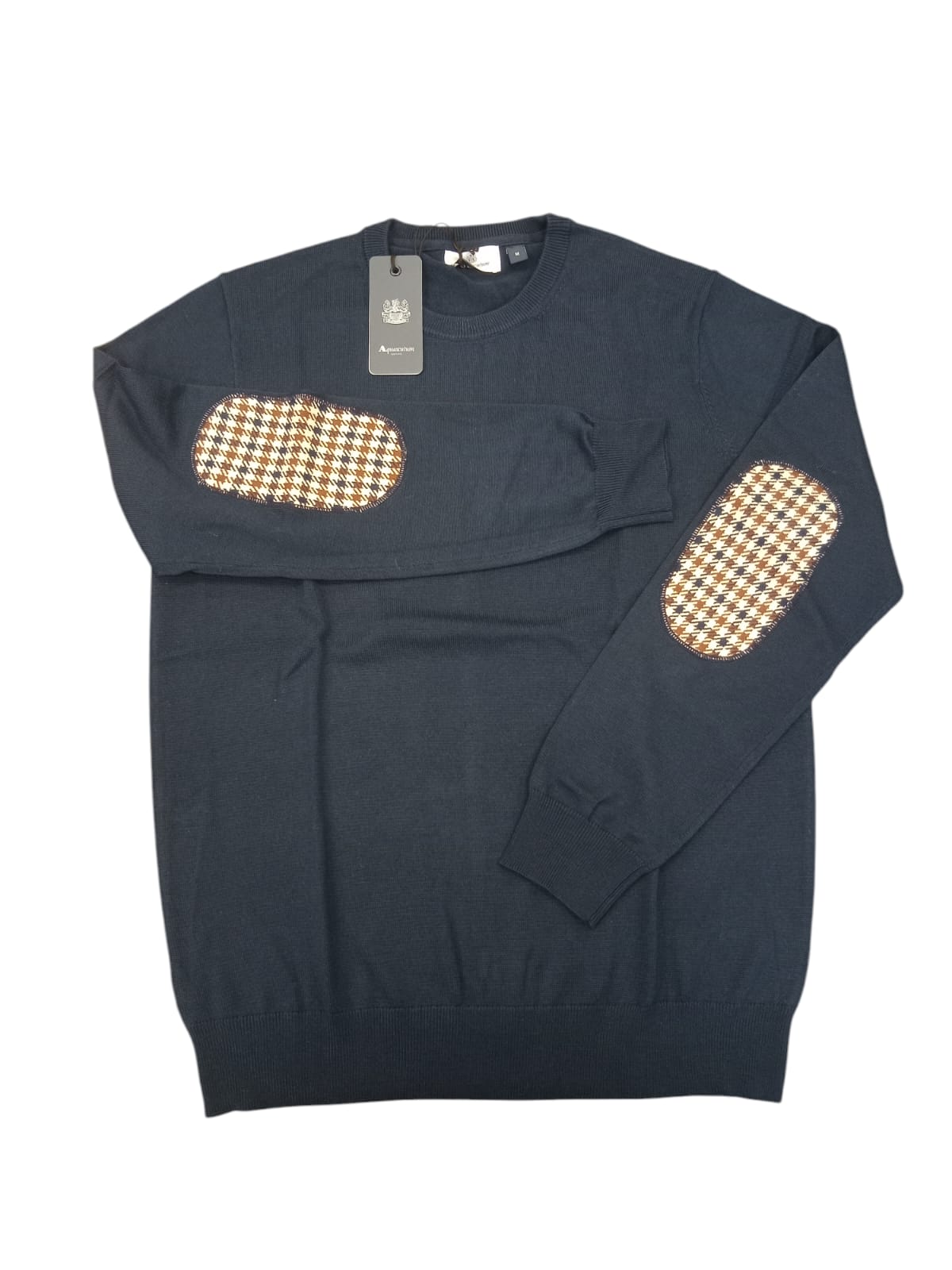 Maglione 100% merino blu toppe check