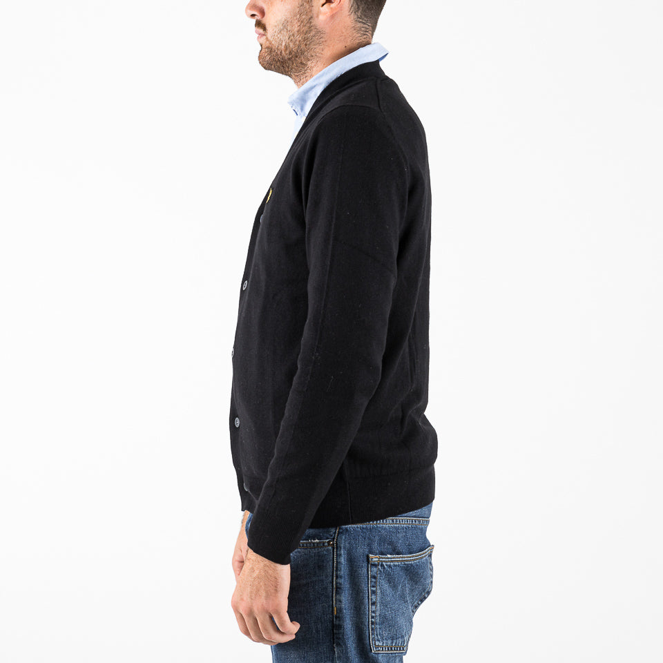 Cotton merino V neck cardigan nero