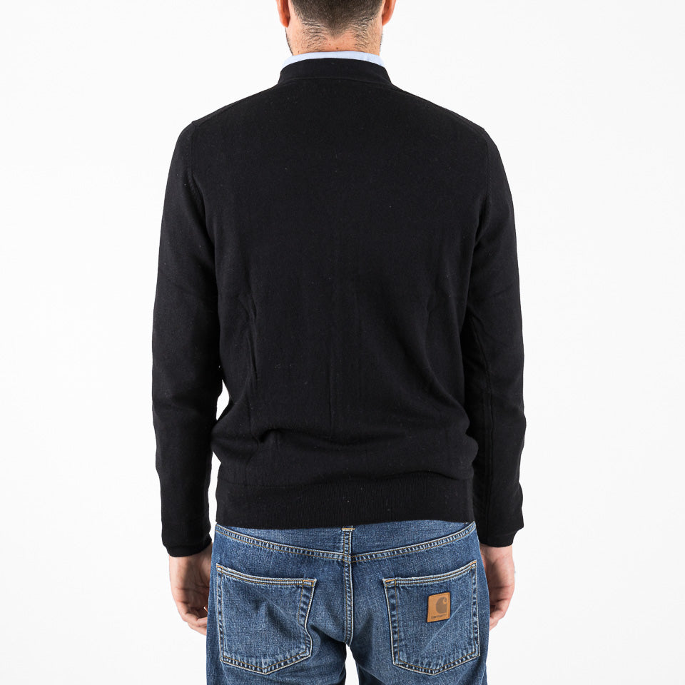 Cotton merino V neck cardigan nero