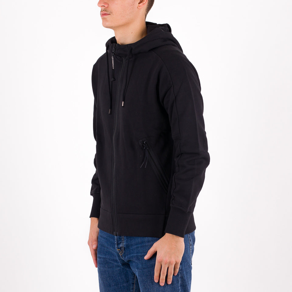 Diagonal raised fleece goggle zipped hoodie nera