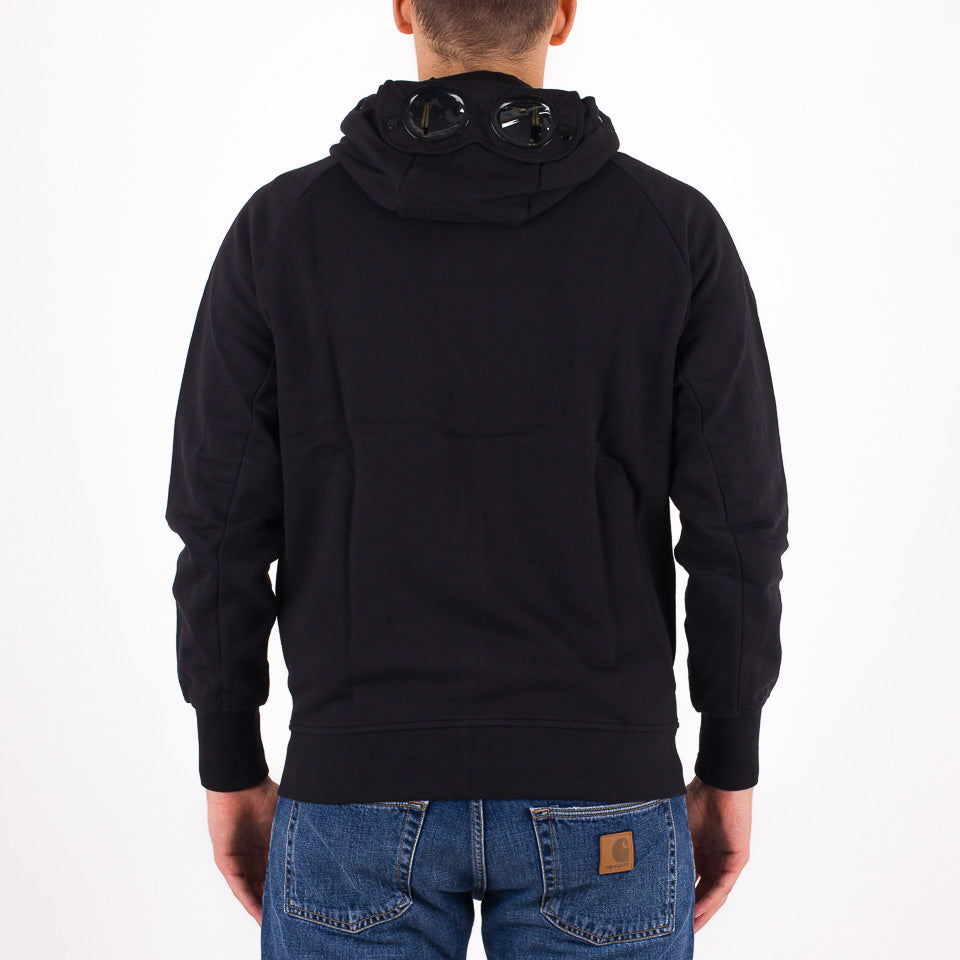 Diagonal raised fleece goggle zipped hoodie nera