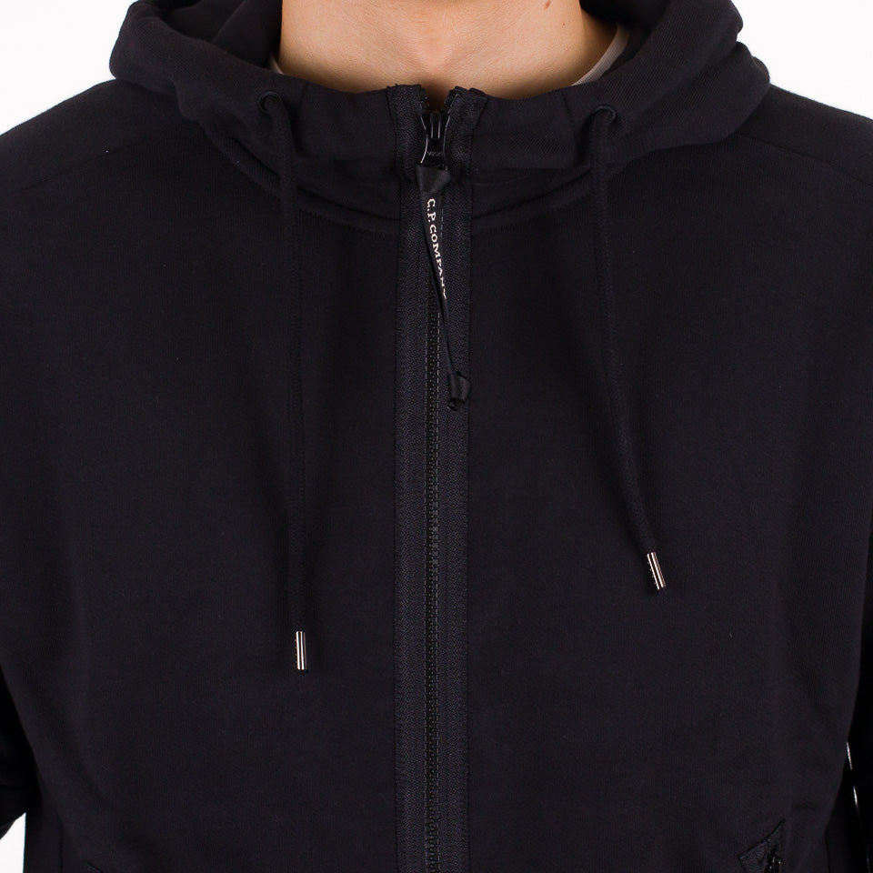 Diagonal raised fleece goggle zipped hoodie nera