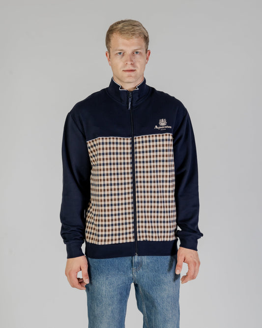 Felpa full zip check mockneck blu navy