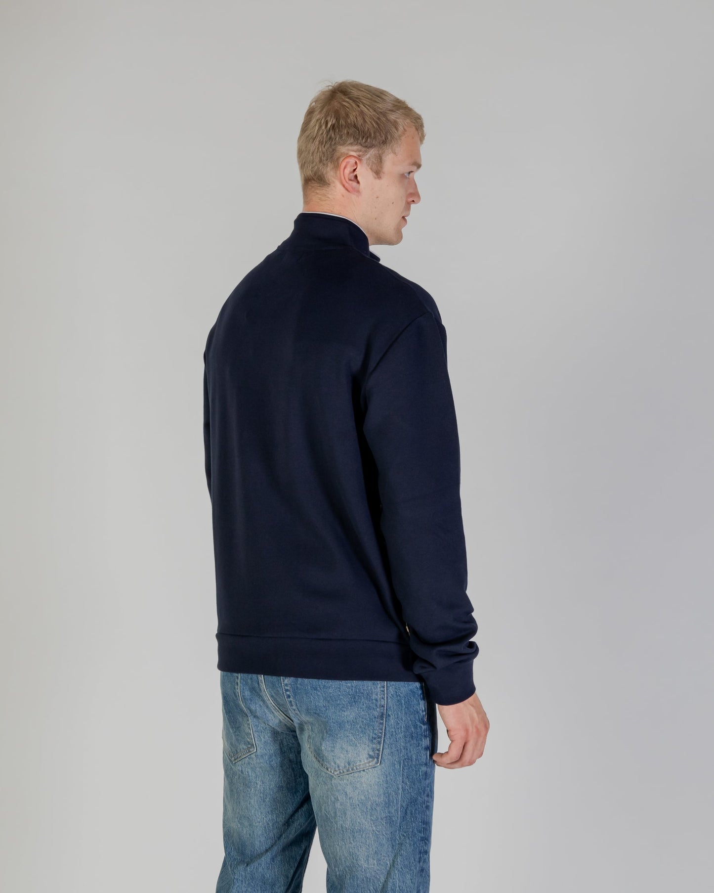 Felpa full zip check mockneck blu navy