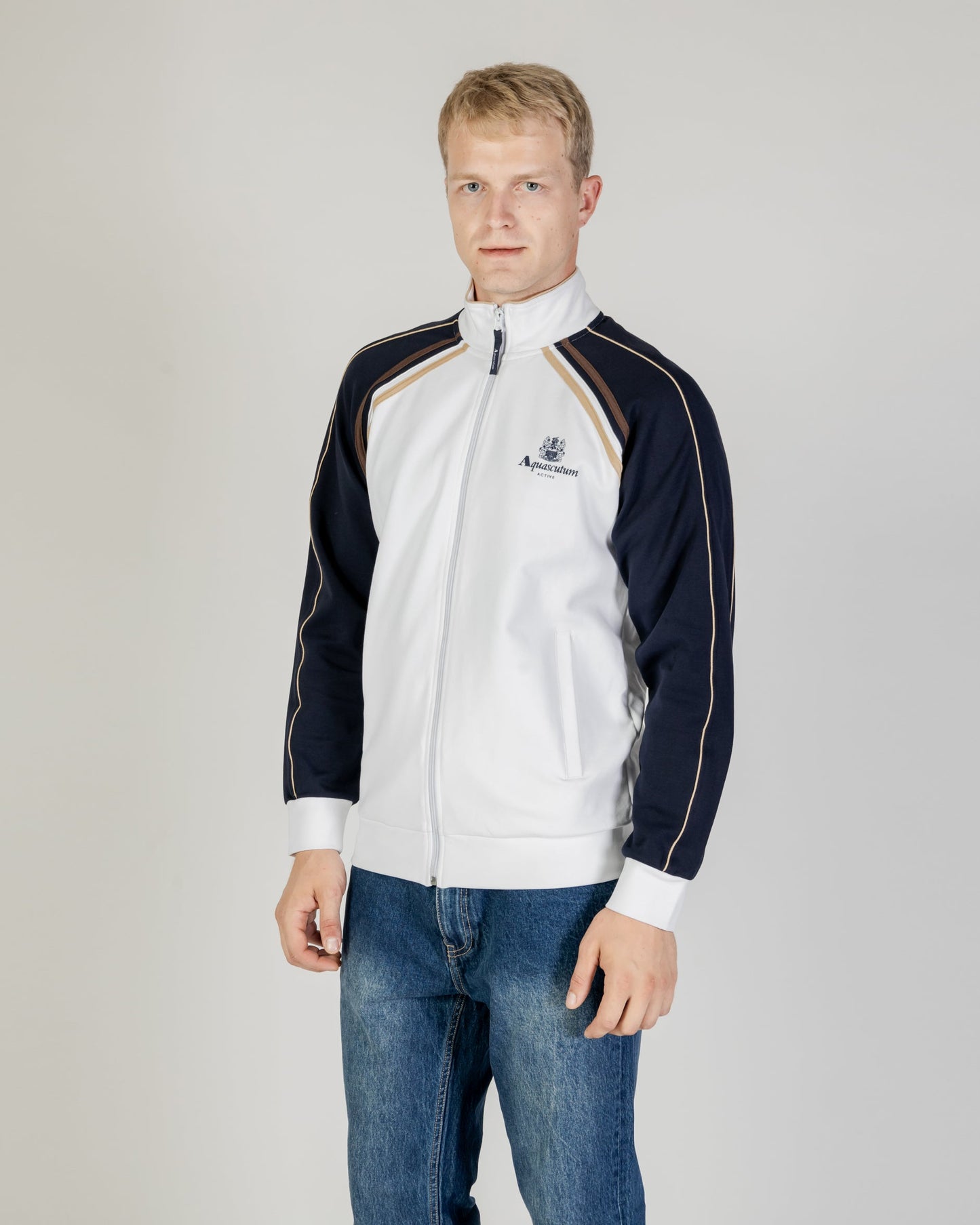 Felpa track top bianca/blu navy in scuba