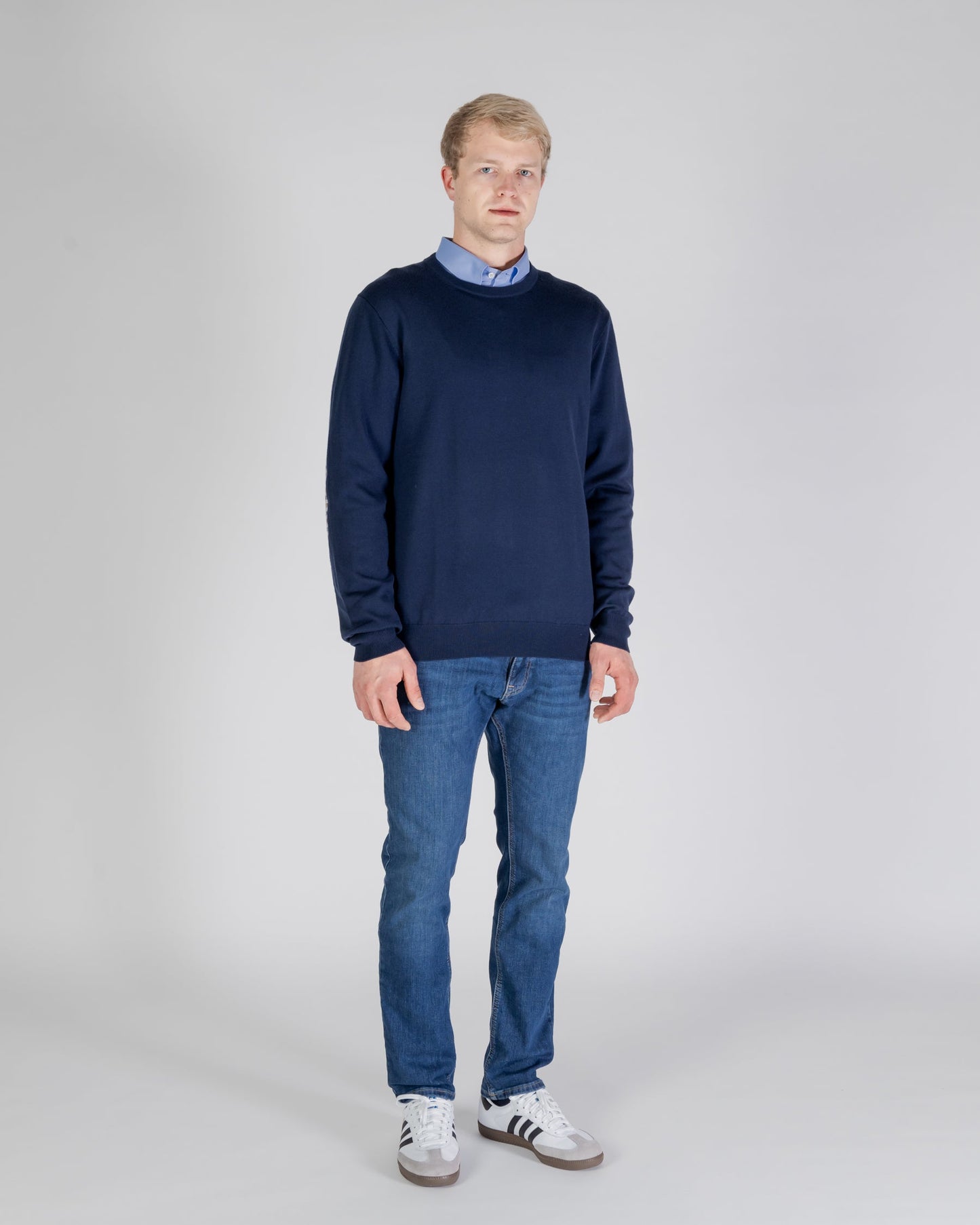 Maglione 100% merino blu toppe check