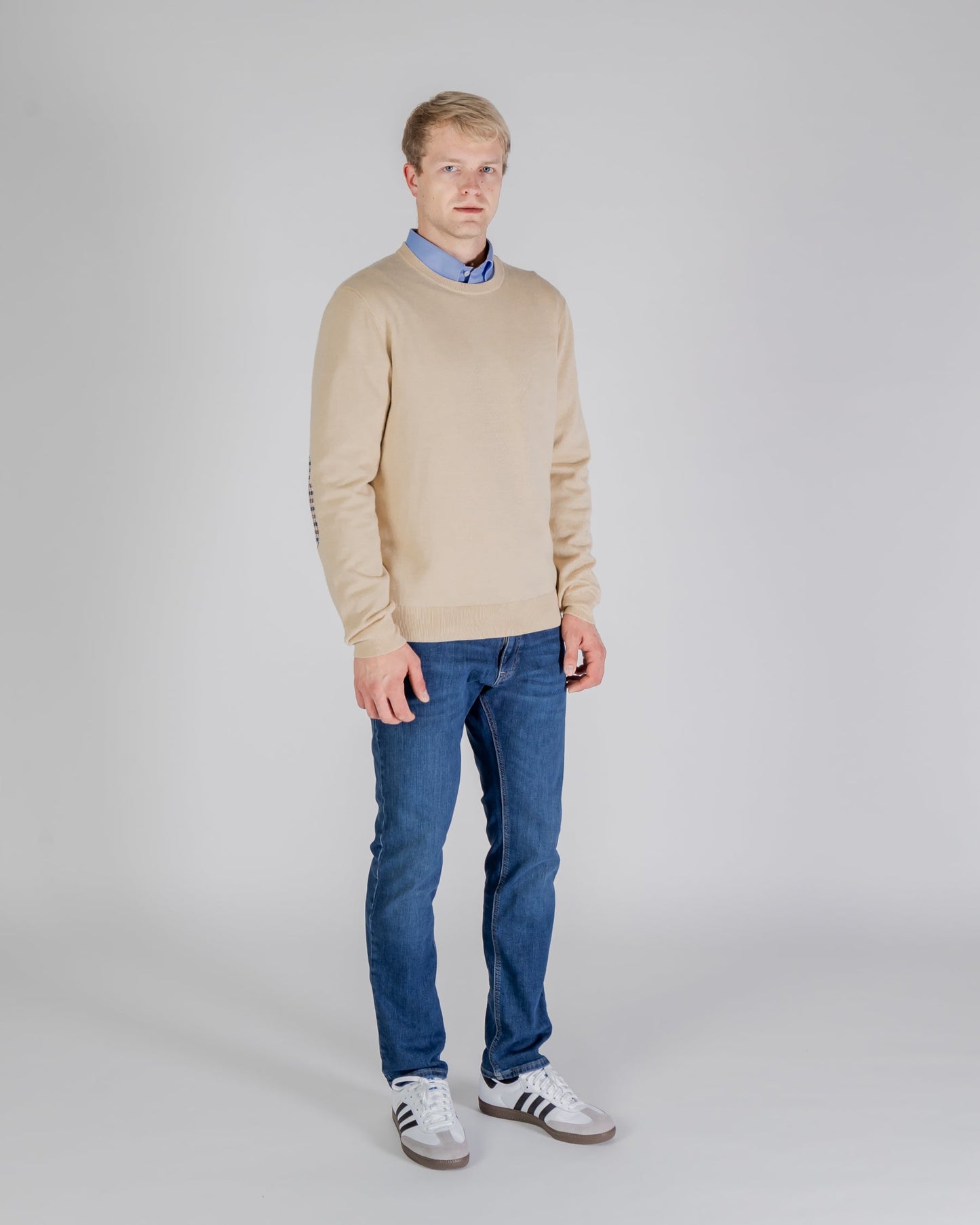 Maglione 100% merino beige toppe check