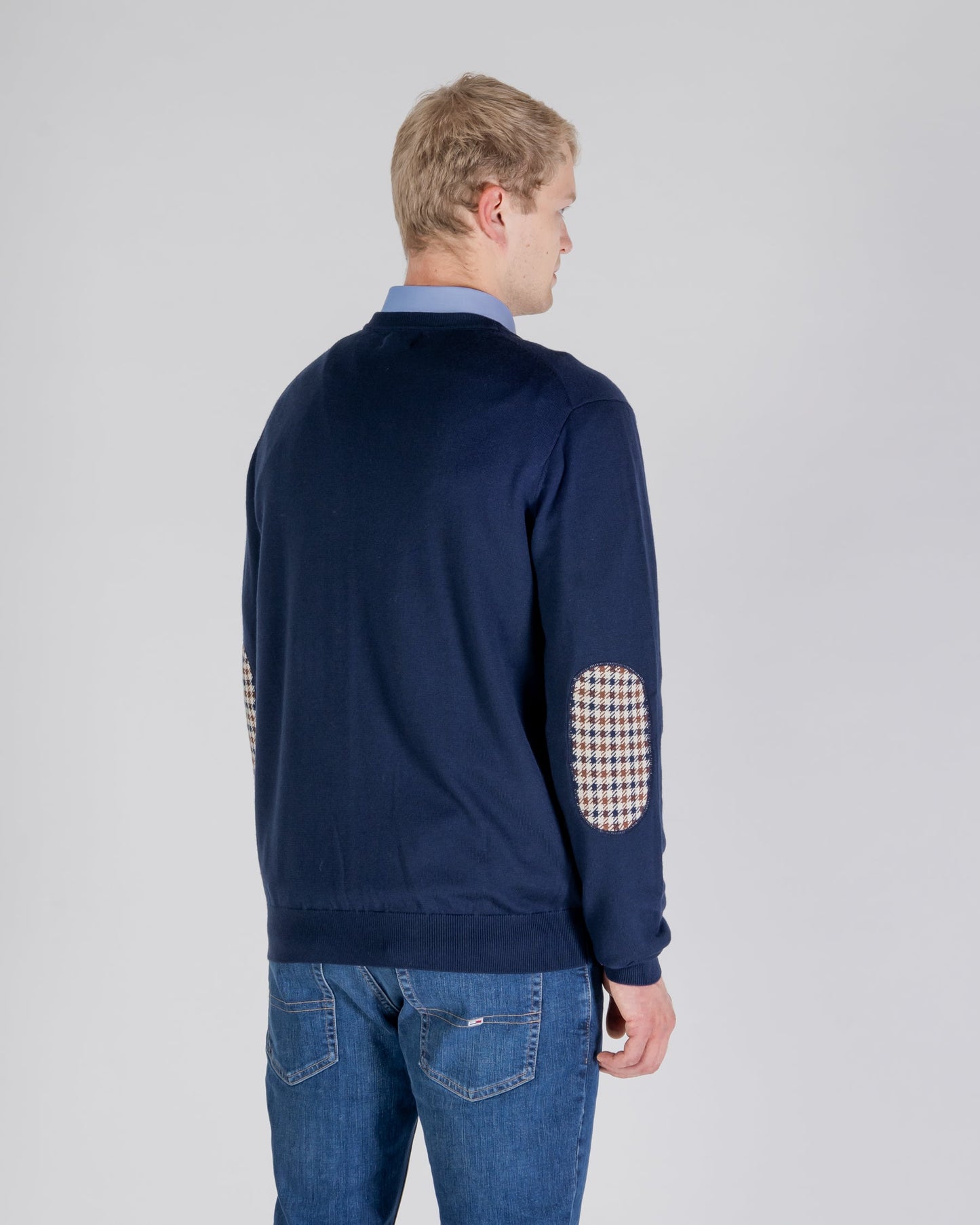 Maglione 100% merino blu toppe check