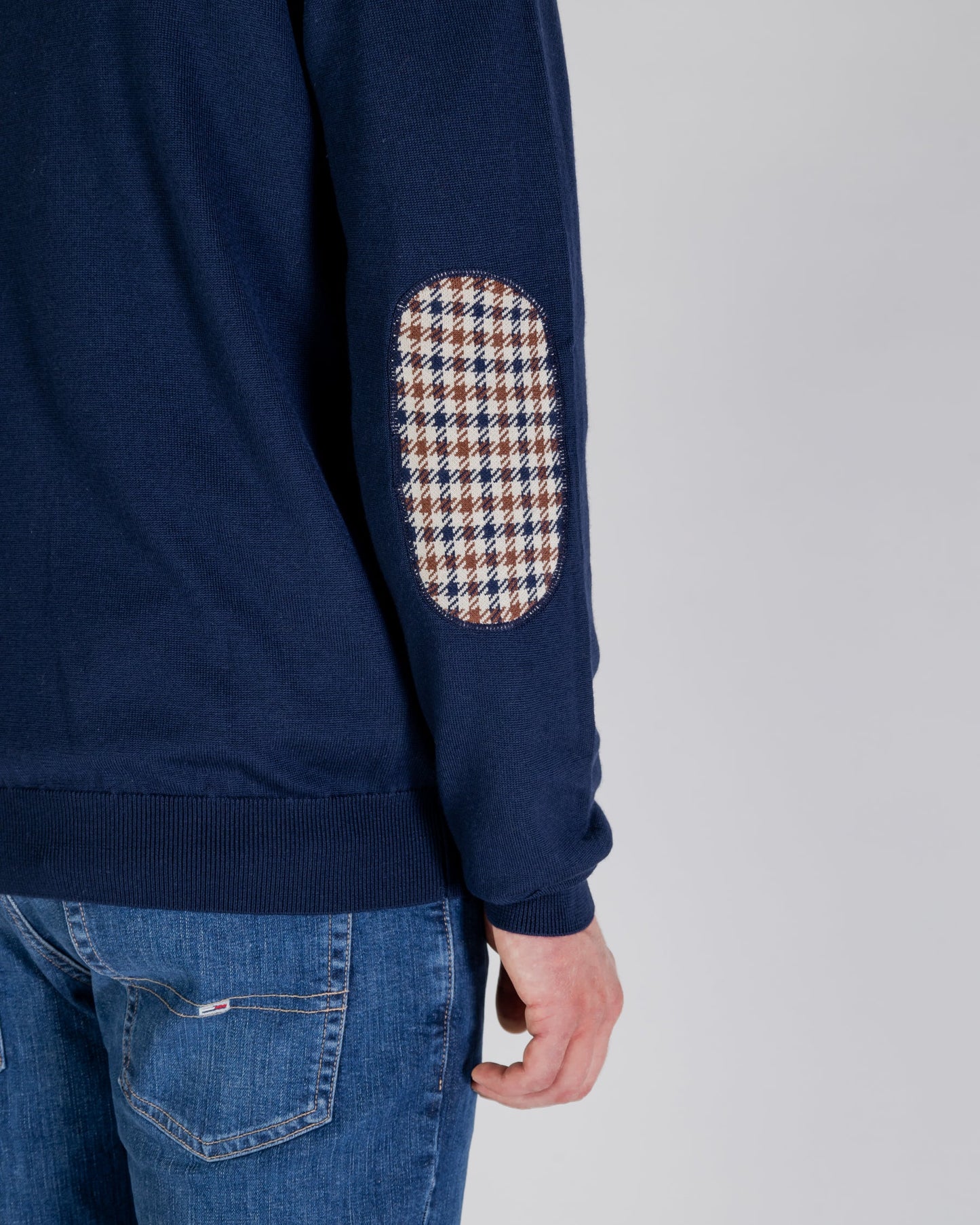 Maglione 100% merino blu toppe check