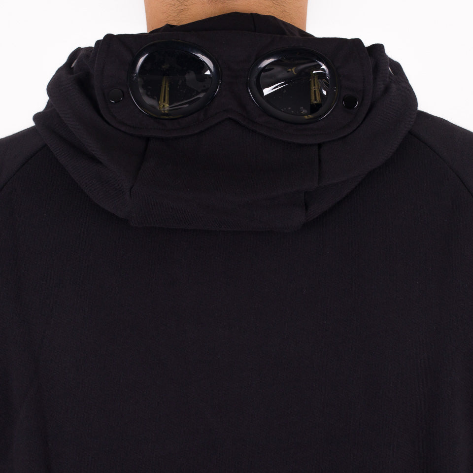 Diagonal raised fleece goggle zipped hoodie nera