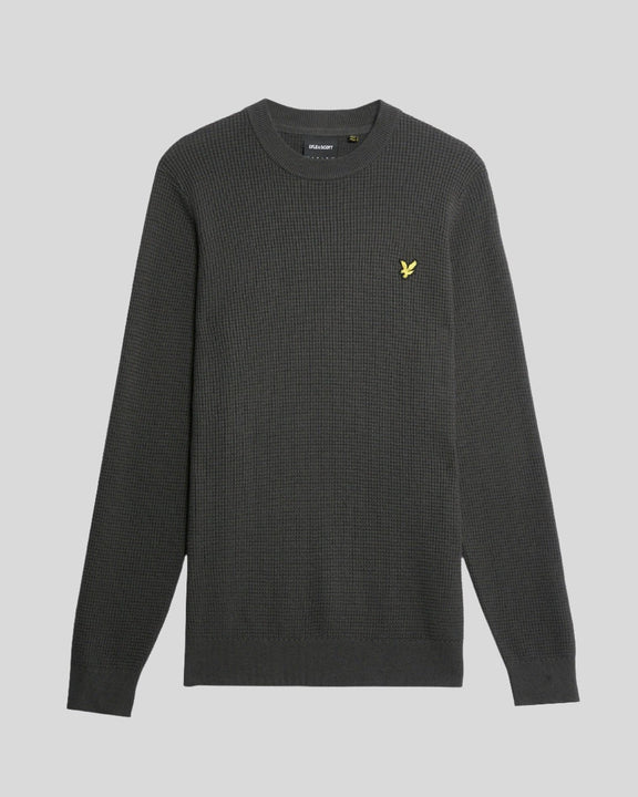 Grid knit crew neck jumper gunmetal