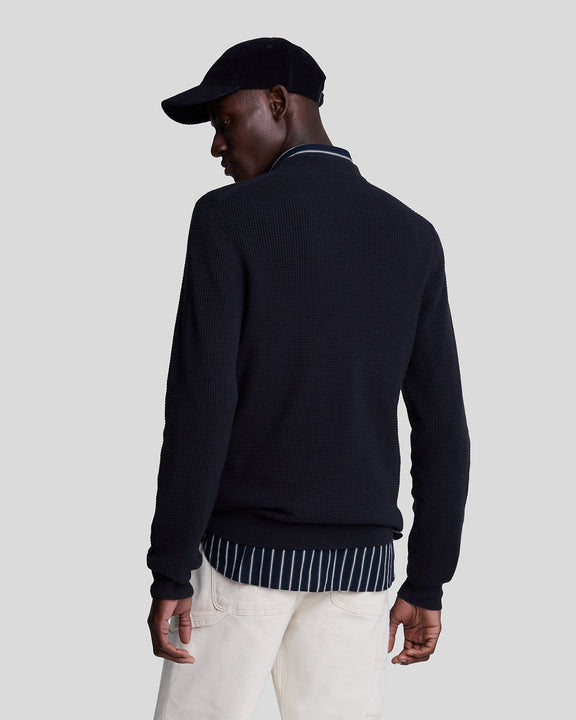 Grid knit crew neck jumper blu navy